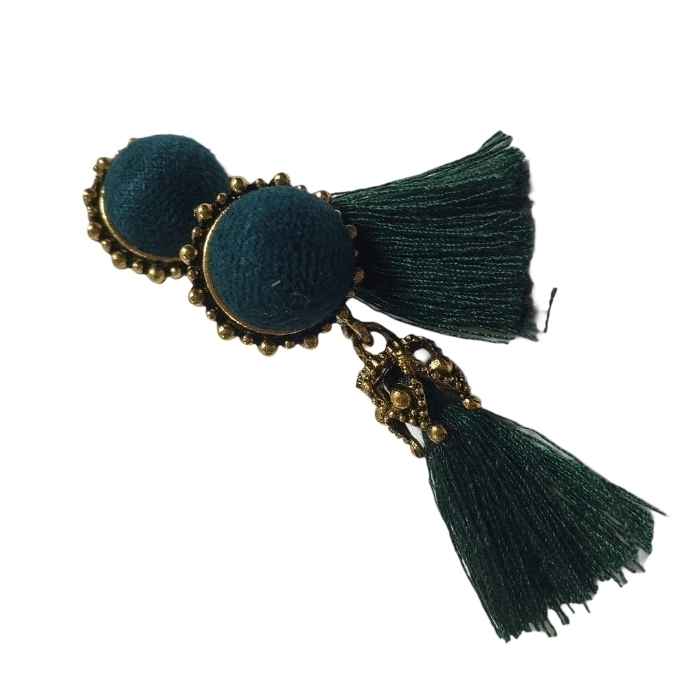 Fashion Jewelry Green Gold Dangle Tassel Earrings - Picture 6 of 6